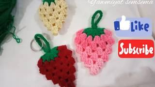 ميدالية كروشية سهلة شكل الفراولة crochet with semsema