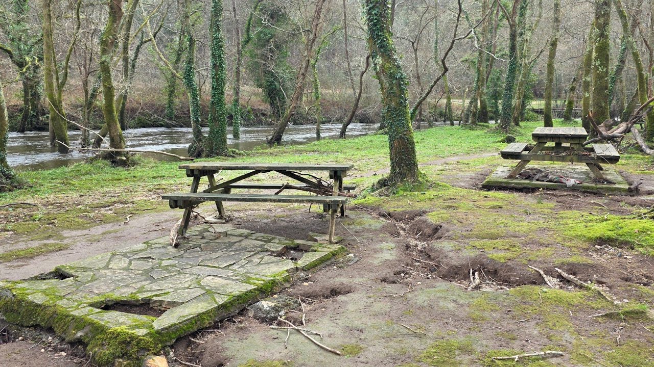 Impactante crecida del río Tambre en el Área Recreativa Illa do Refuxio
