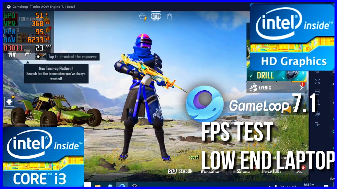 PUBG MOBILE Gameloop 7.1 Emulator Intel HD 520 - Core I3 - 8gb ram ...