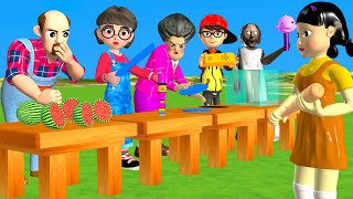 Scary Teacher 3D vs Squid Game watermelon and Gold Bar 5 Times Challenge Miss T vs Granny Loser