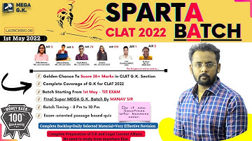 Sparta Batch for CLAT 2022 | How to Prepare GK & Current Affairs | Get 28+ Marks in GK | MEGA GK