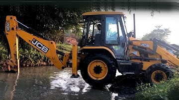 JCB Backhoe 3DX Machine Making Diversion of River - JCB 4x4 Working on Difficult Place