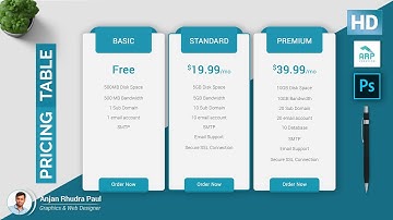 How to Create a Minimal Pricing Table Design by Photoshop : ✪ Photoshop Tutorial ✪