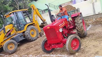 JCB 3DX Plus Digging and Loading Sand into Mahindra 575 DI Tractor | Heavy-Duty Excavation in Action