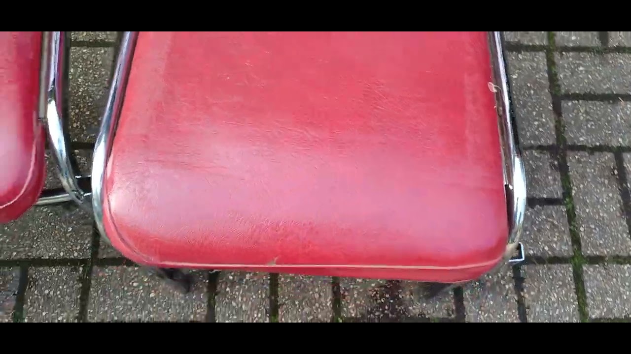 Set of 8 Red Vinyl Stacking Chairs c.1960s–1970s | Chrome Frames, Ganging Links, Retro Cafe Seating
