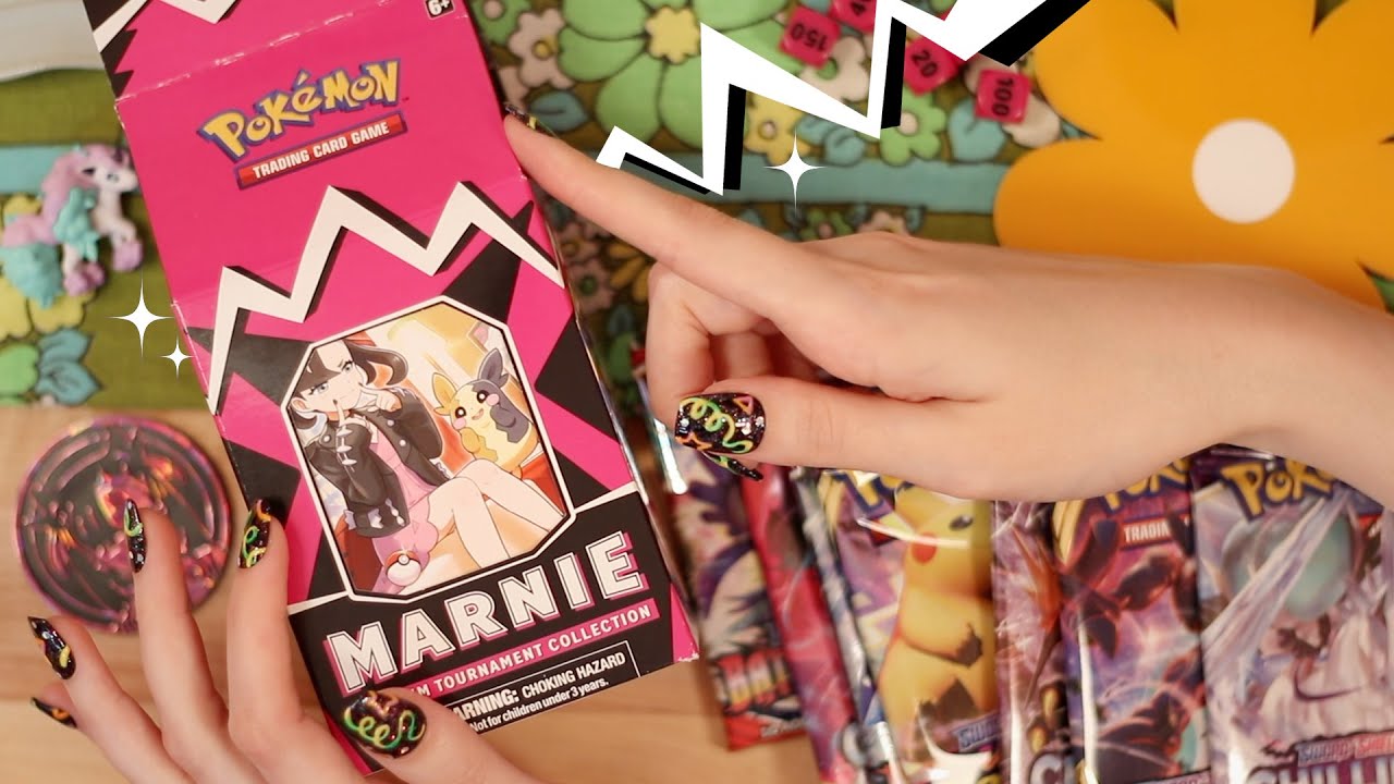 ASMR Opening Booster Pokemon Packs and NEW 🌟 Marnie Premium Tournament Box