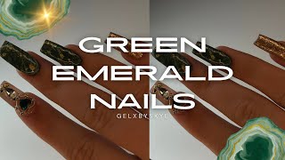 EASY GELX NAIL DESIGN| GREEN EMERALD NAILS | FREESTYLE GELX👀💚