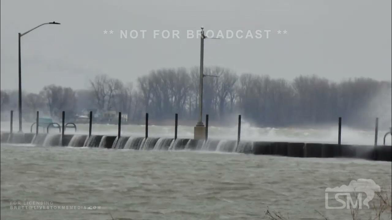 02222023 Luna Pier, Michigan Lake Erie Waves Crashing Over