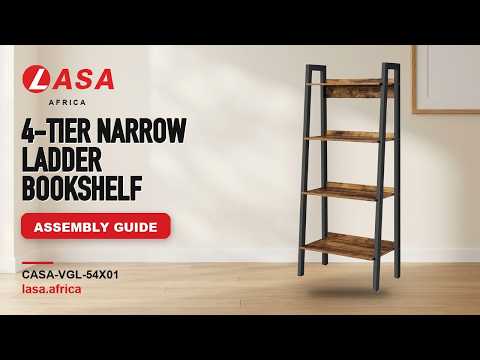 4-Tier Narrow Ladder Bookshelf, Rustic Brown & Black – Assembly