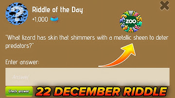 Riddle Of The Day Zoo 22 December | Zoo Riddle Of The Day 22 December | Riddle Of The Day Code Zoo