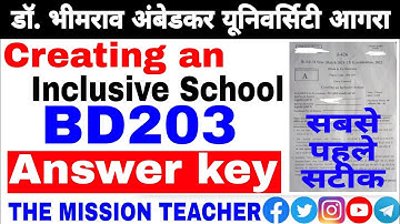 Answer key BD203 Creating an inclusive School paper analysis Agra University bed second year