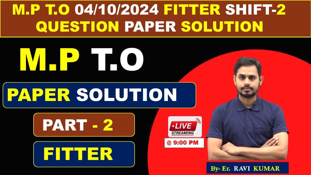 MP ITI Training Officer T.O 04/10/2024 Fitter Shift - 2 Paper Solution || #mpitito #iti #easyway