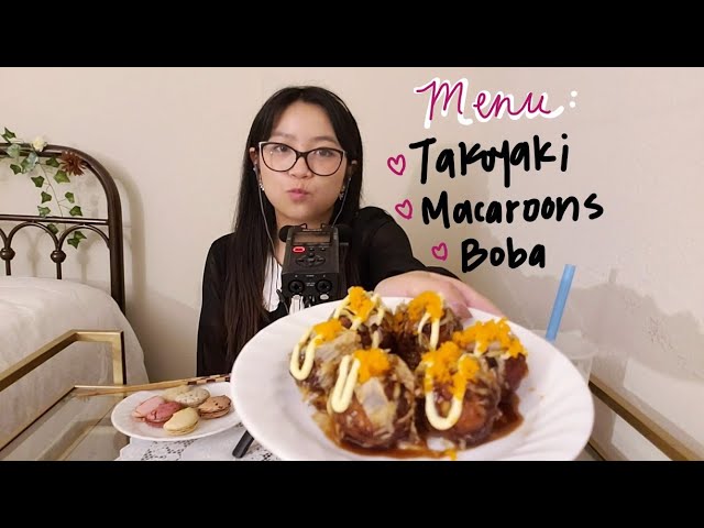 ⋆ ˚｡⋆୨୧˚ asmr mukbang eating sound (boba + macaroons + takoyaki) ˚୨୧⋆｡˚ ⋆
