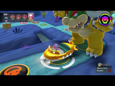 Mario Party 10 (Whimsical Waters) #94 Bowser vs Waluigi - Toad - Peach -  Toadette (player 1) 