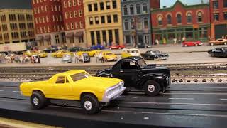 Auto World T-jet Slot Cars Race around Milwaukee Road