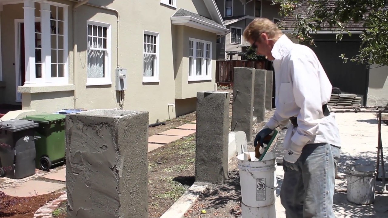 Stucco concrete block pillars. YouTube