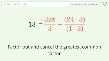 Linear equation with one unknown: Solve 13=8/3(4x+9) step-by-step solution