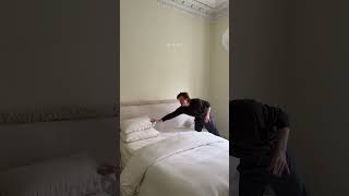 A bed is not a table. Duvet back, stack pillows & do it everyday because you’re an adult. #bedmaking