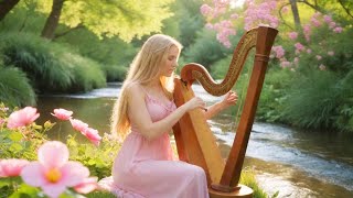 Belle Musique Douce à la Harpe, Musique Relaxante pour Dormir et Méditer, Ruisseau, Chants d'Oiseaux