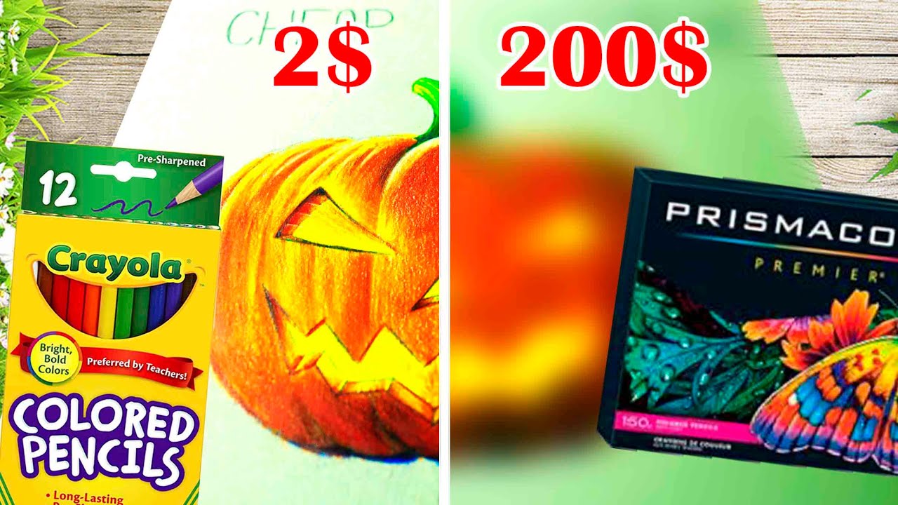 2 vs 200 Colored Pencils ART Cheap vs Expensive Pumkin Drawing