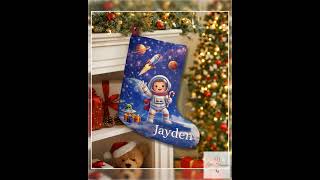 Personalized Space Christmas Stocking, Custom Astronaut Stocking, Kids Galaxy Stocking, Boy Chris...