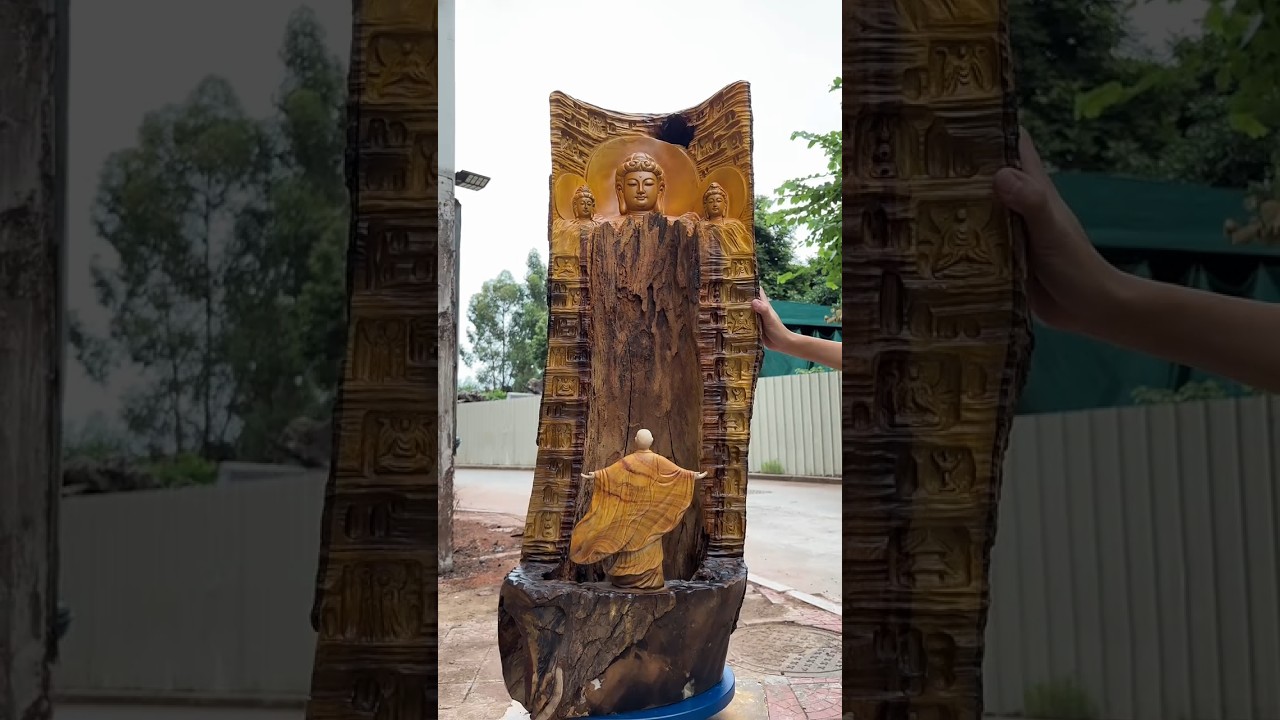 Golden Buddha & The Travelling Monk 🚶‍♂️ #buddha #wood statue#buddha art#wood #artwork#art shorts