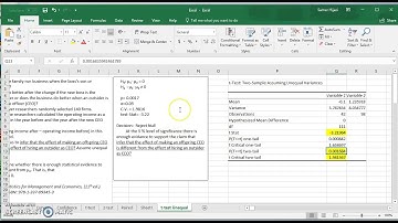 Performing a t-test for two means assuming unequal variances in MS Excel 2016 (Office 365)