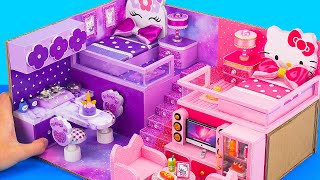 DIY Miniature Cardboard House 28 Build Hello Kitty vs Unicorn House With 2 Colors PINK vs PURPLE