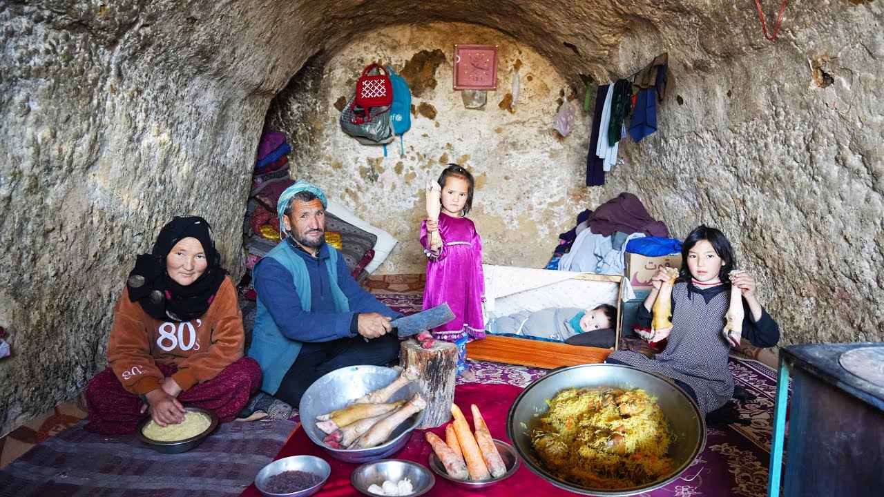 Cold Winter day in a Cave and Cooking village style food | Village life of Afghanistan
