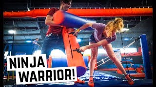Husband VS Wife NINJA WARRIOR BATTLE! + 3 Meat Burger and Fried Apple Pie! (Sevierville, TN)