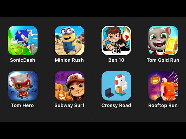 Minion Rush, Talking Tom Gold Run, Hero Dash, Jetski 2, Subway Surfers