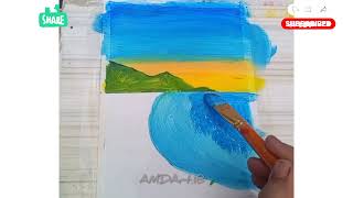 Beautiful Beach Sunset Painting 🌅 Easy Acrylic Art Tutorial | Ocean Wave Painting