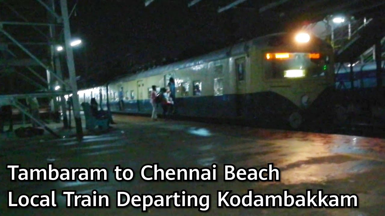 Local Electric Suburban Train Departing Kodambakkam Station at Night