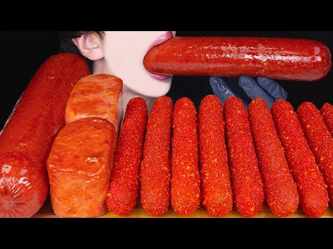 ASMR HOT CHEETOS GIANT SAUSAGE SPAM CHEESY MUKBANG COOKING 치토스 소세지 먹방 ソーセージ 咀嚼音 Sosis EATING SOUNDS