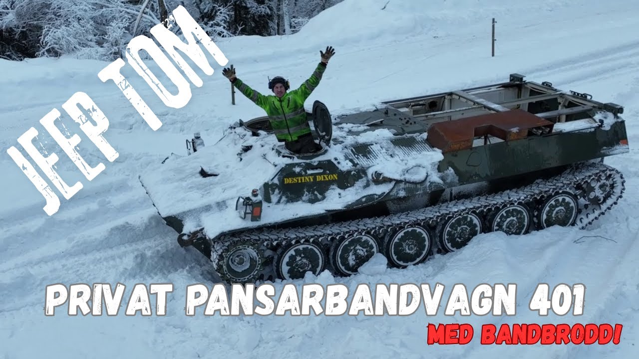 Jeep Tom - Privat Pansarbandvagn, med bandbrodd uppför kraftledningsgata!