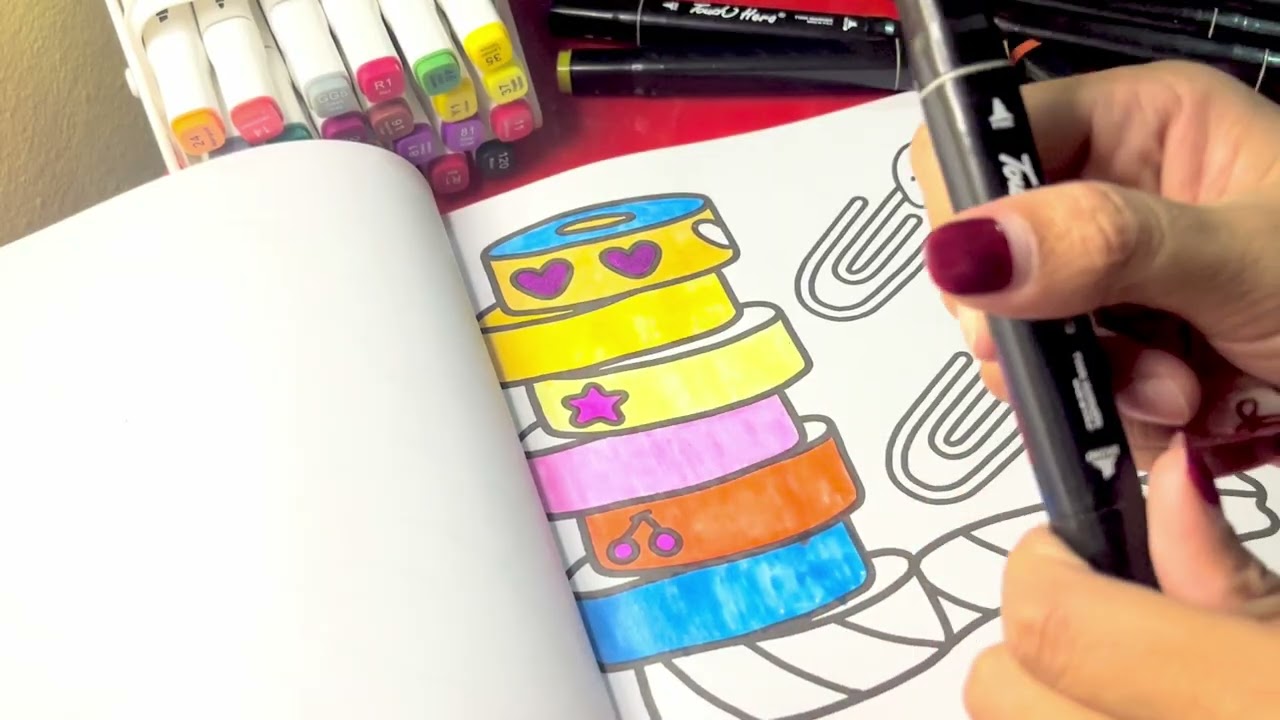 Relaxing coloring time 🎨✨ Cute stack illustration with bright markers