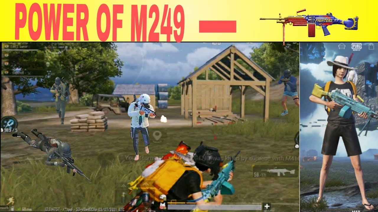 POWER OF M249🔥🔥 1 Vs 4 Clutch Xiaomi mi 10T pro 90 Fps, Gameplay 4 ...
