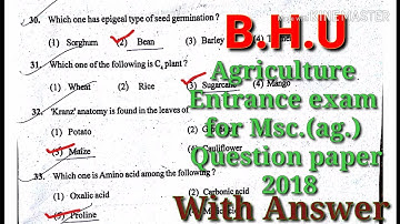 B.H.U Agriculture Entrance exam for Msc.(ag.)2018 With solve  Question paper