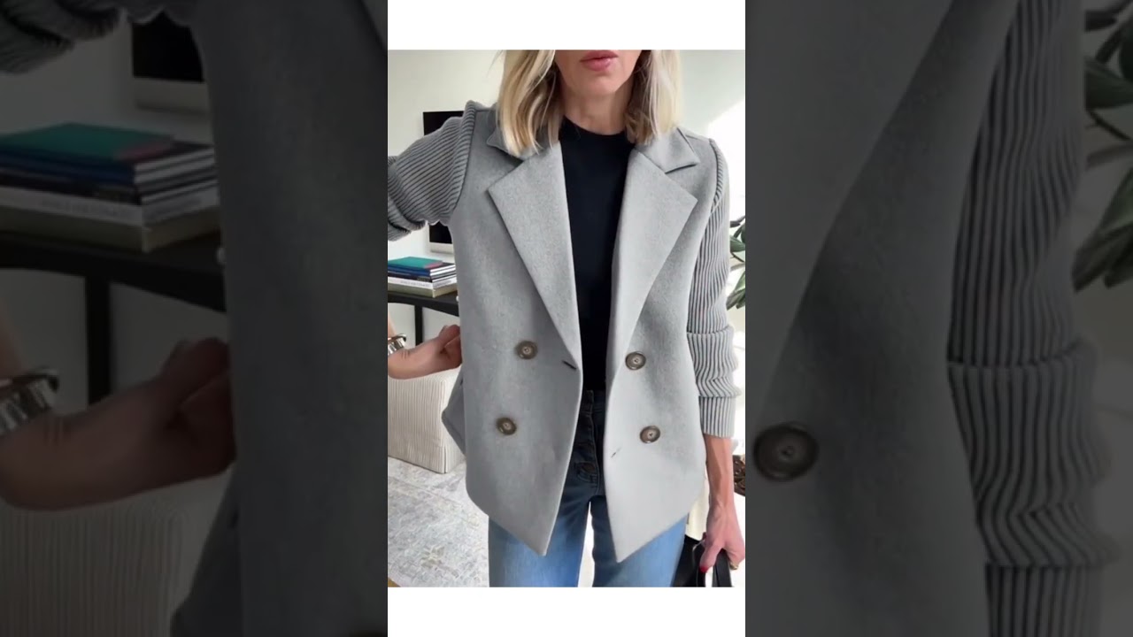 double breasted lapel jacket fashion knitted sleeves splicing design 1