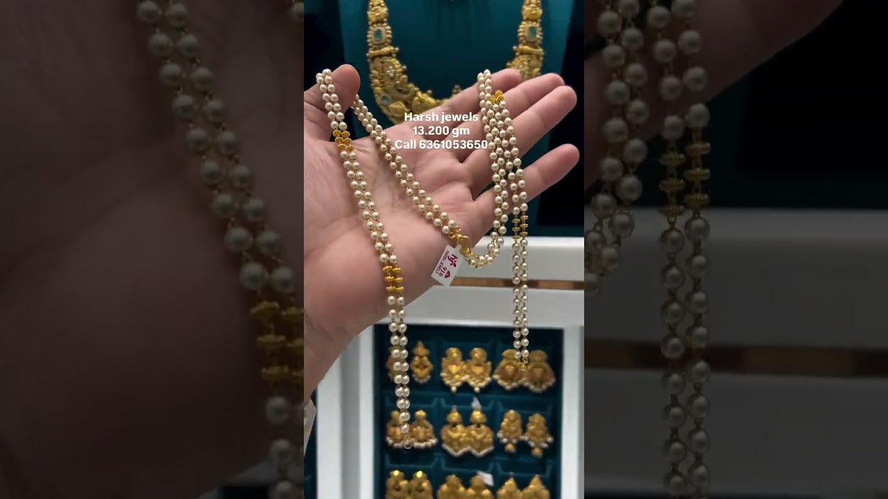 very beautiful and lightweight gold two layer pearl long hara design at 13 grams