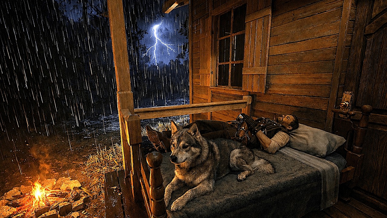 A Lonely but Cozy Thunderstorm Night In a Wooden Porch Bed With John Marston and His Dog | RDR2 ASMR