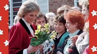 Princess Diana in a red coat opens New Enterprise Centre in Grimsby, Lincolnshire, UK (1988)