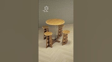 High-Top Round Cocktail Table DIY Concept & 4 Folding Bar Stools Hidden Inside