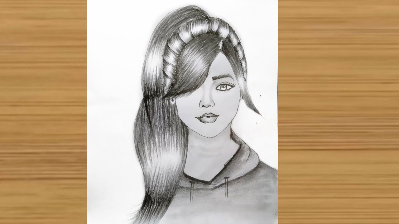 how to draw a Girl face with "Excellent hairstyle" - pencil sketch