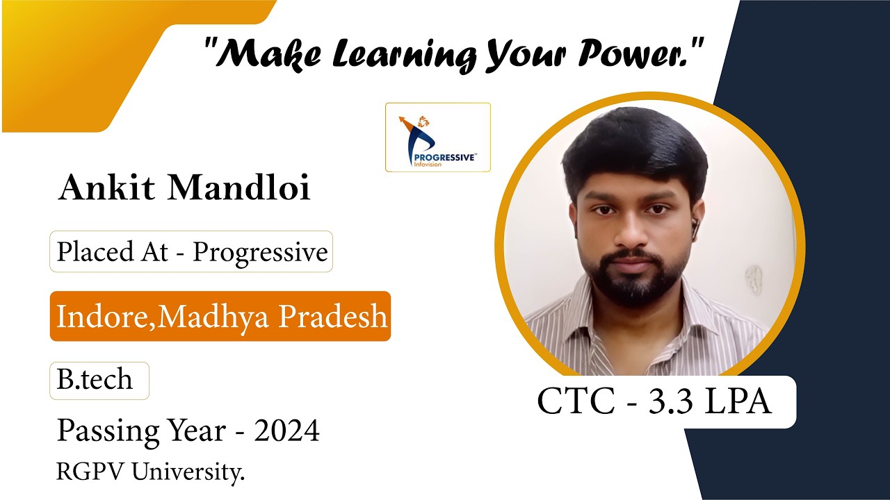 Fresher selected in Progressive Infovision in Indore through Evision Technoserve placement support