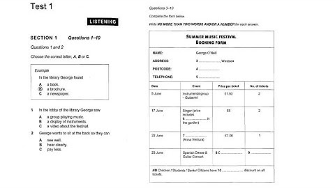 Book 8: Test 1- IELTS Listening with answers: Summer Music Festival Booking form: