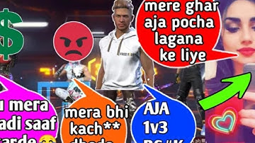 🤑Random RICH Girl Call me noob and I challenge for room 1vs3 Garena Free fire | noob prank part 5