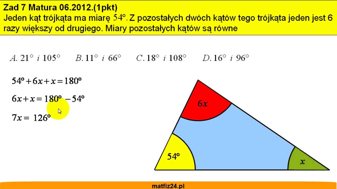 Matura z matematyki 06. 2012 - zad 7 - Kąty w trójkącie - Matfiz24.pl