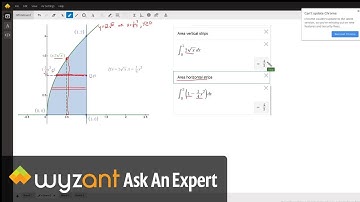 Find area under curve using both vertical and horizontal strips (and volume about x and y)