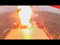 Пуск крылатых ракет «Калибр» малым ракетным кораблем «Великий Устюг»